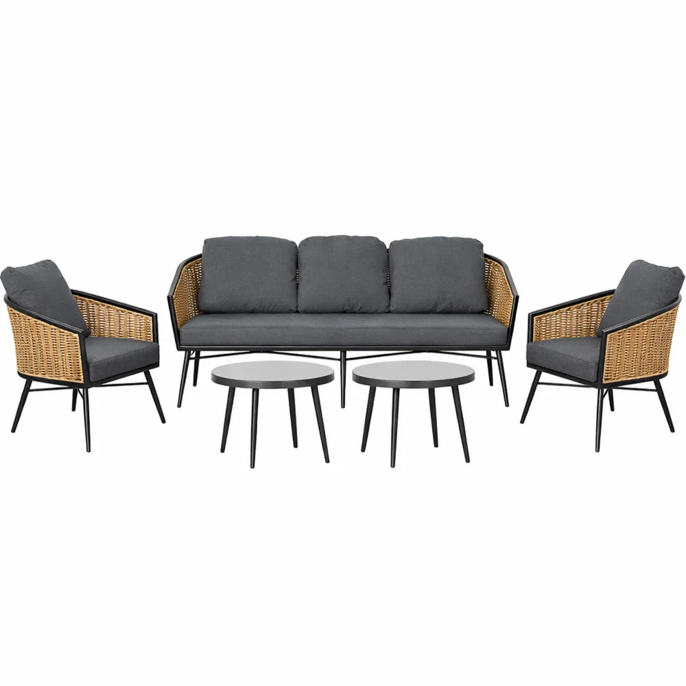 Set da Giardino in Rattan 5 Pezzi: Salotto Esterno con Tavolini, Divano e Poltrone