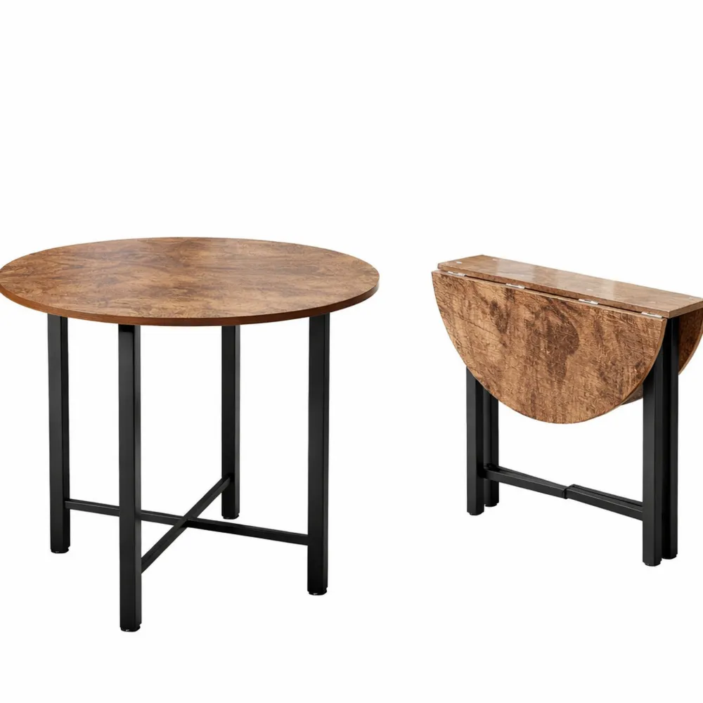 Tavolo rotondo pieghevole per cucina, estensibile con gambe in metallo, stile retrò, 3-5 posti