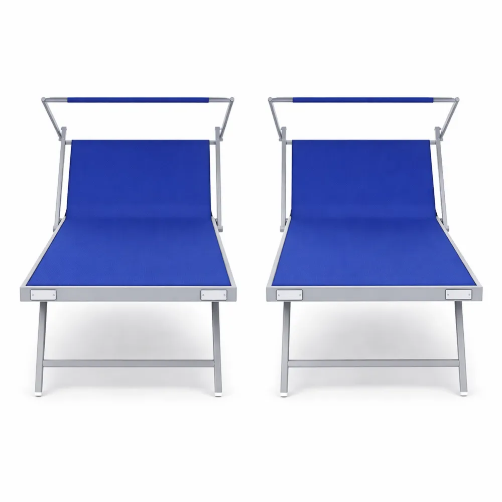 Set lettini prendisole pieghevoli con parasole regolabile per esterni