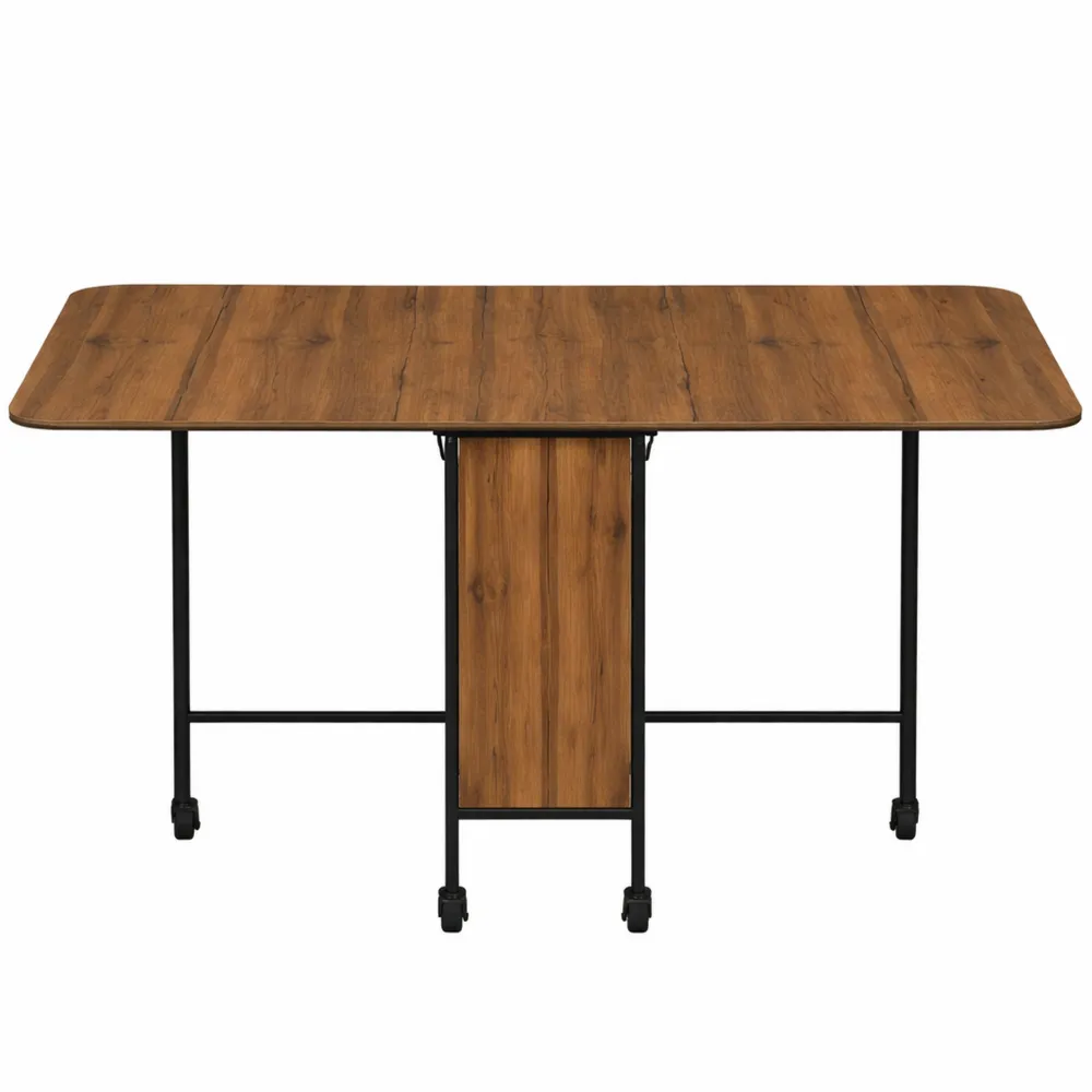 Tavolo da Pranzo Pieghevole Moderno con Ruote e Ripiano, 130x80x74 cm, Marrone