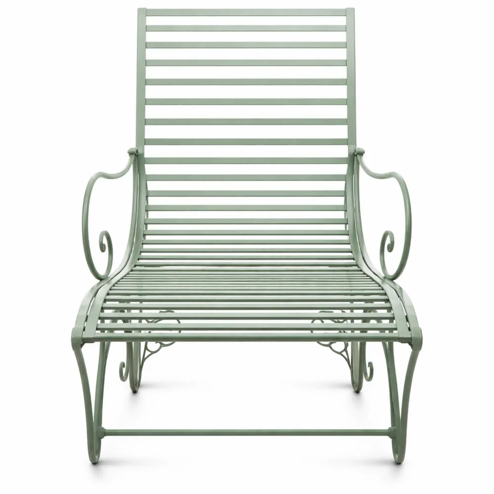 Sdraio da Giardino in Ferro Stile Romantico con Braccioli, Colore Antico Verde