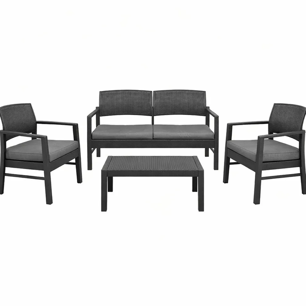 Set Salottino Antracite con Divano, Poltrone e Tavolino