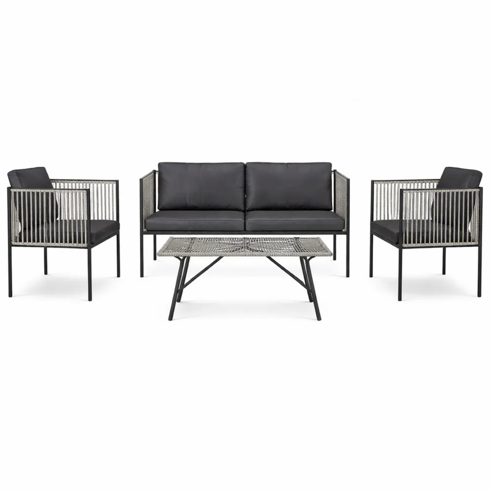 Set Mobili da Giardino in Rattan 4 Pezzi con Divano e Tavolino