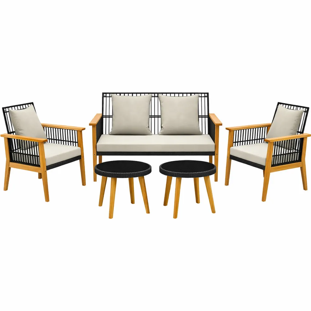 Set di mobili da giardino in rattan con struttura in legno di acacia e cuscini ergonomici