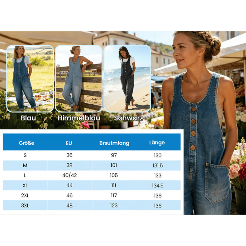 Das ultimative Sommer-Essential: Lässiger Denim-Jumpsuit mit Taschen 👖