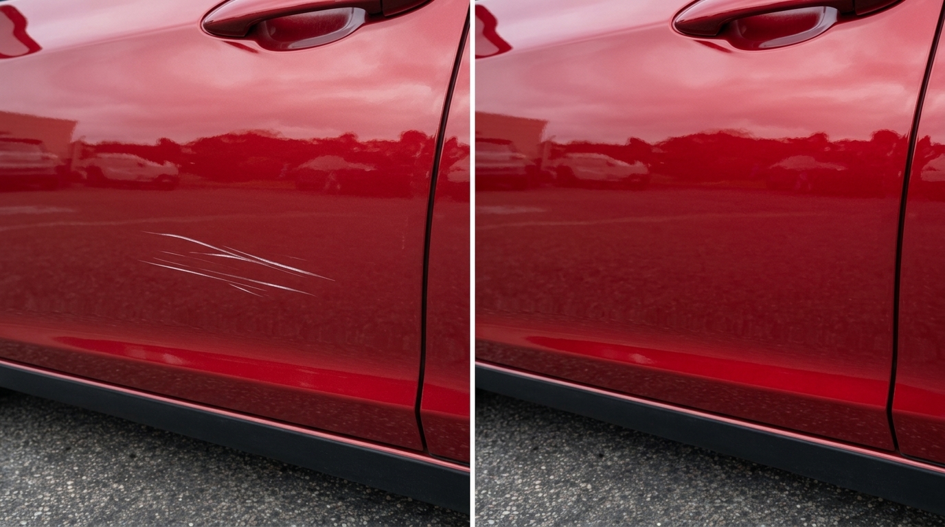 Red paint: before and after