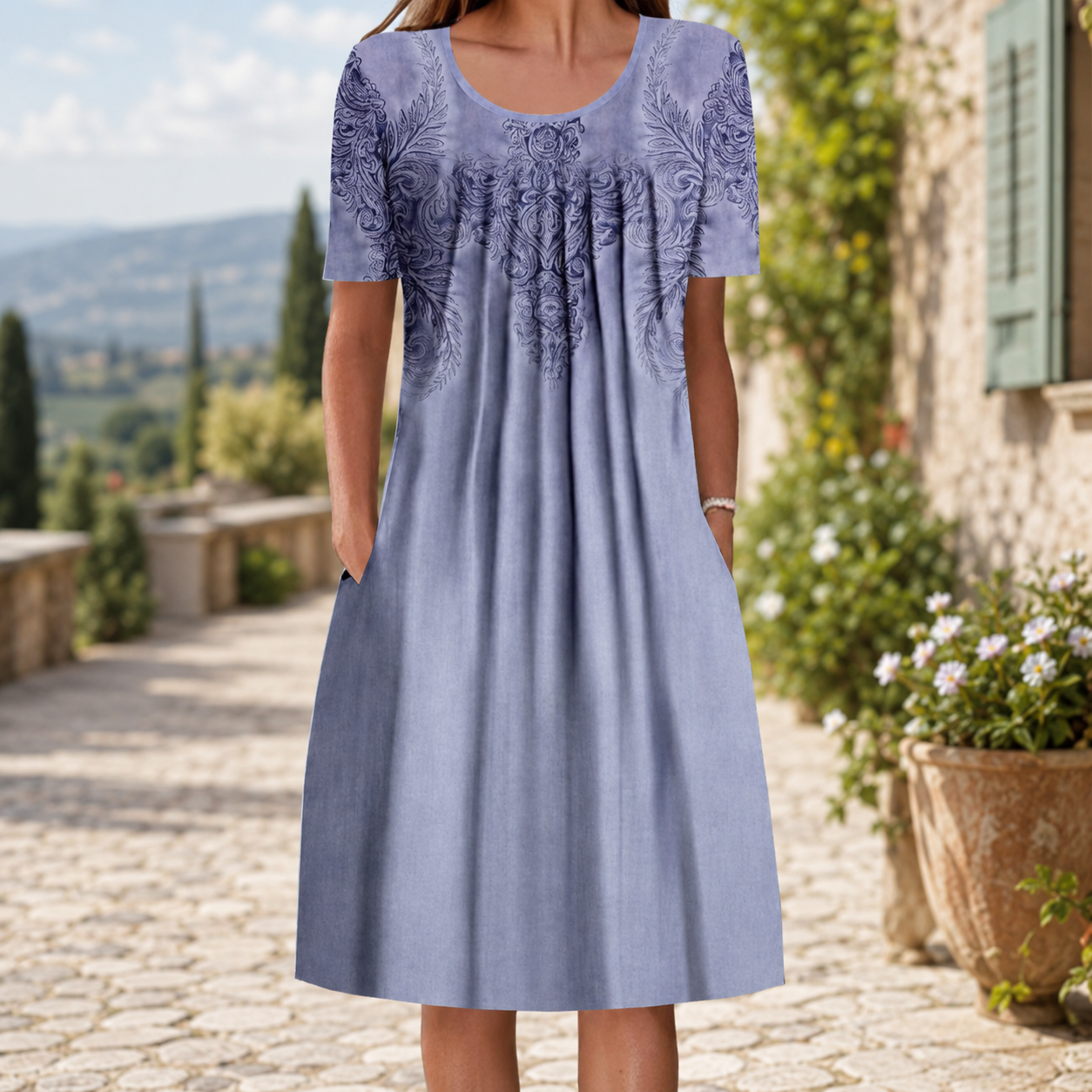 🌸 Luftiges Damenkleid mit floralen Designs und praktischen Taschen