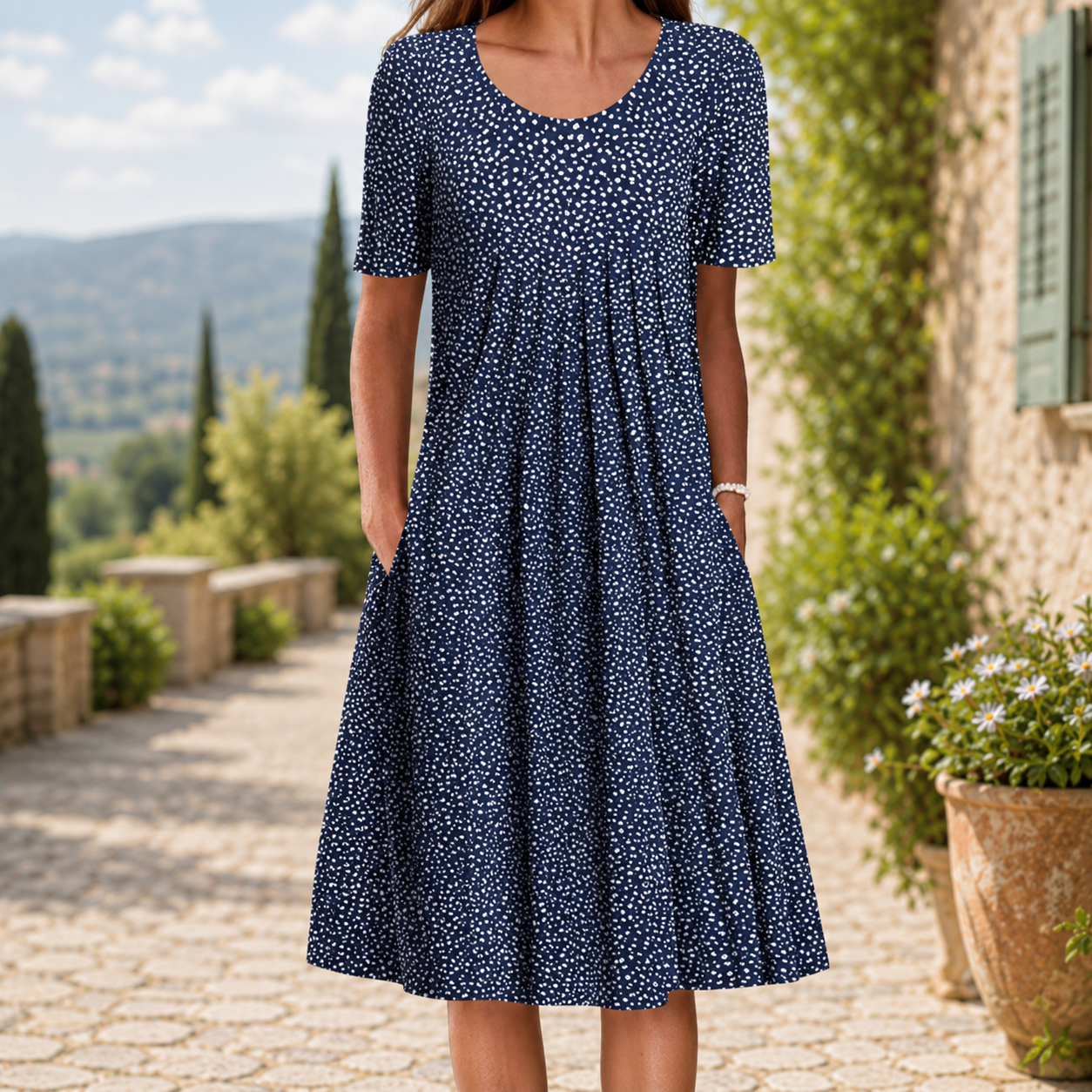 🌸 Luftiges Damenkleid mit floralen Designs und praktischen Taschen