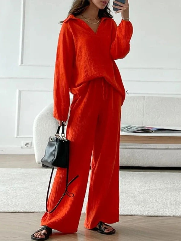 Elegantes Andrea Serena Langarm-Set in lockerer Passform