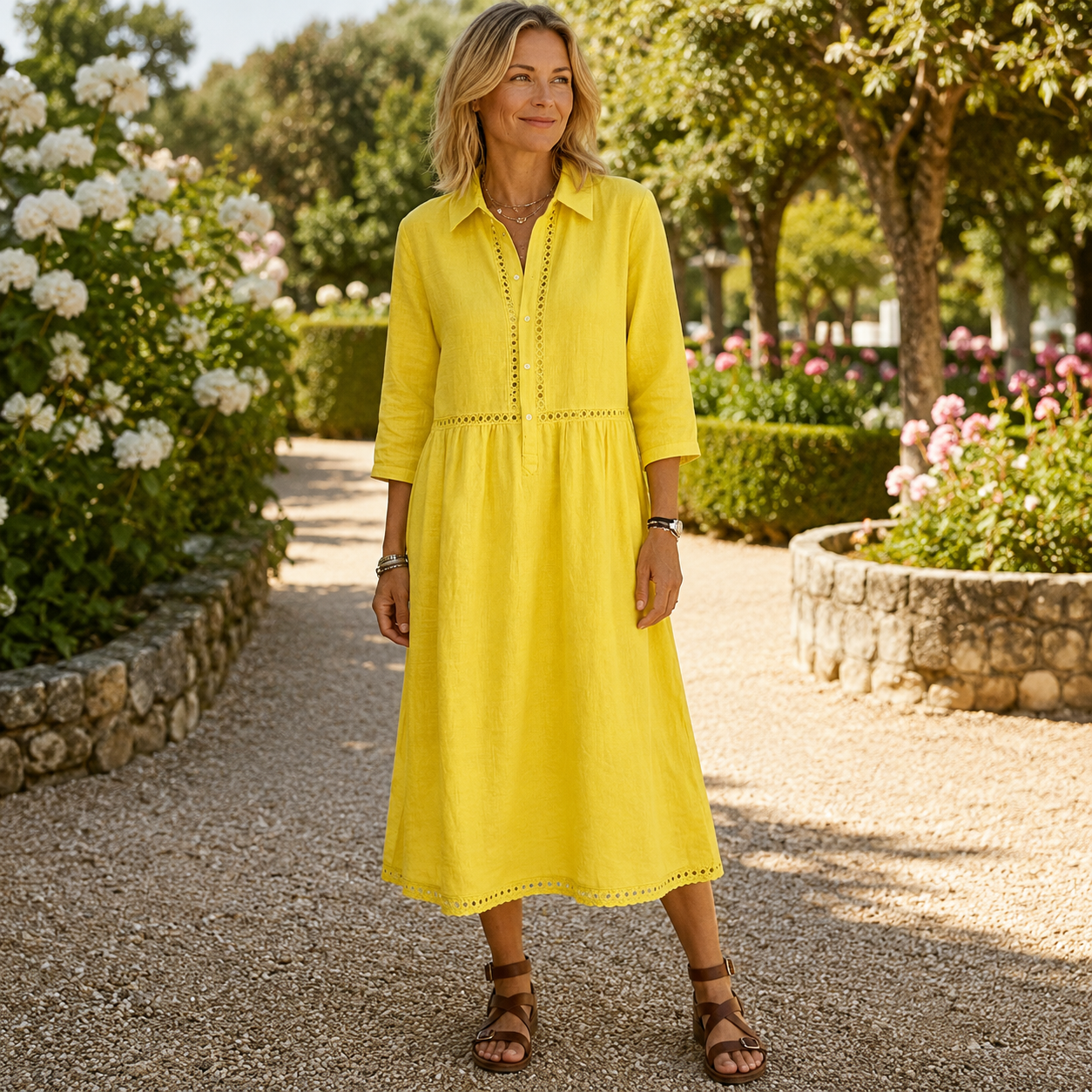 🌿 Luftiges Hemdblusenkleid mit Spitzendetails – bequem, feminin und zeitlos elegant