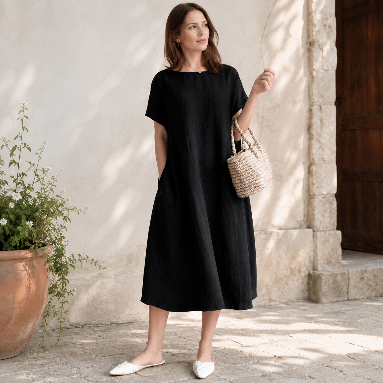 Luftiges Sommerkleid in Leinenoptik mit lockerer Passform 🌿