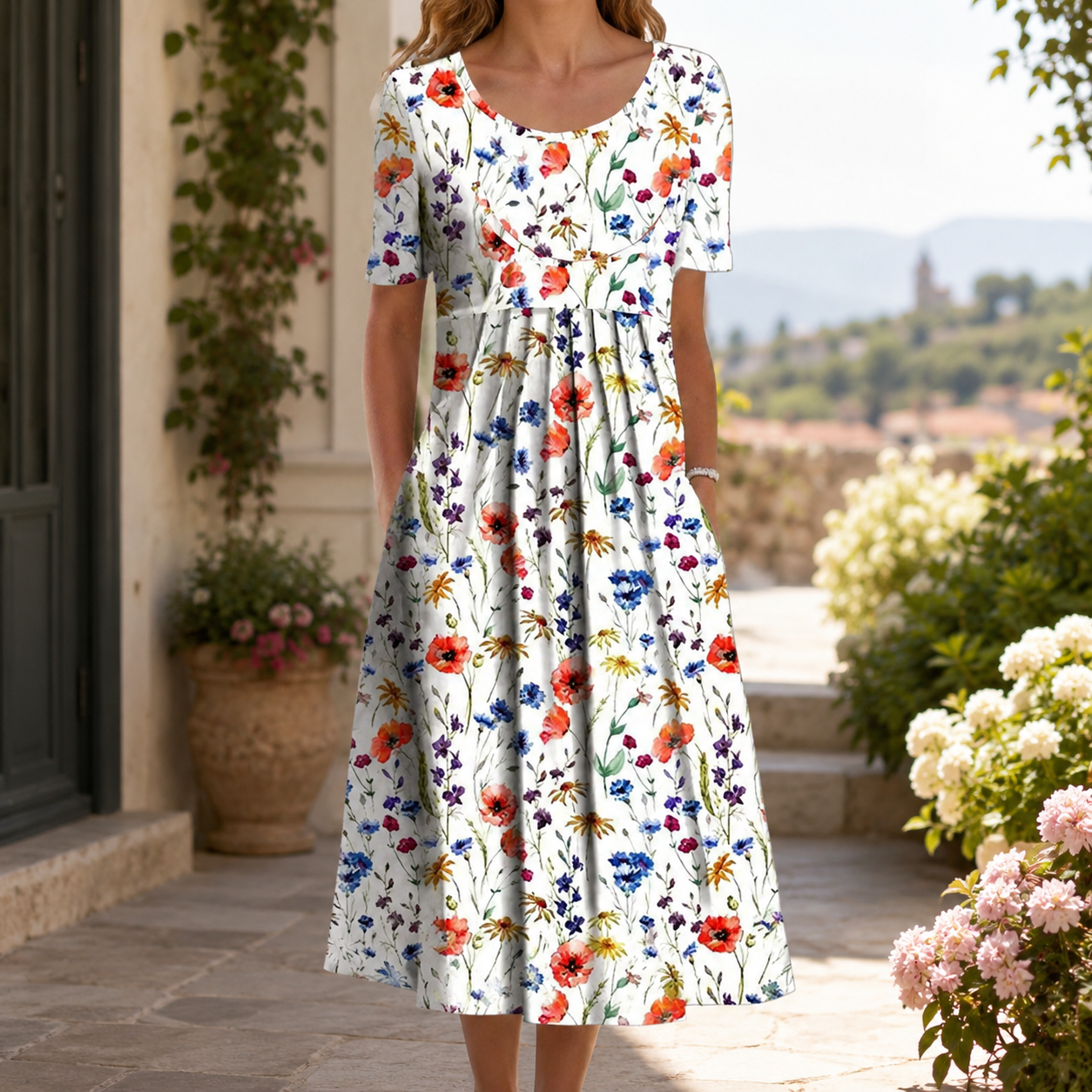 🌸 Luftiges Damenkleid mit floralen Designs und praktischen Taschen