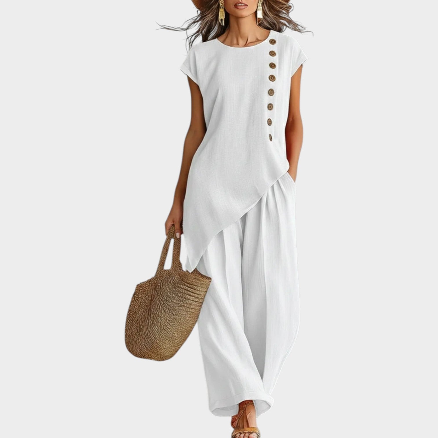 Asymmetrical Button Two-Piece Set