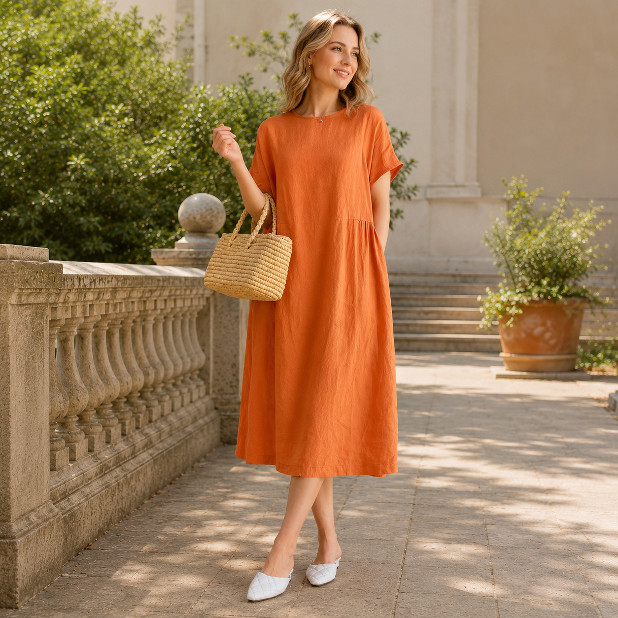 Luftiges Sommerkleid in Leinenoptik mit lockerer Passform 🌿