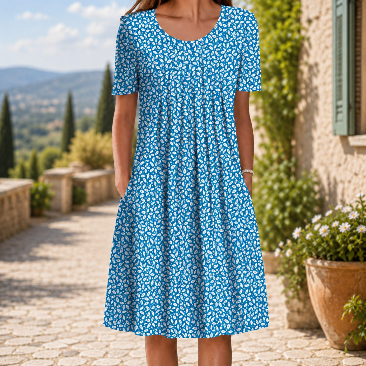 🌸 Luftiges Damenkleid mit floralen Designs und praktischen Taschen