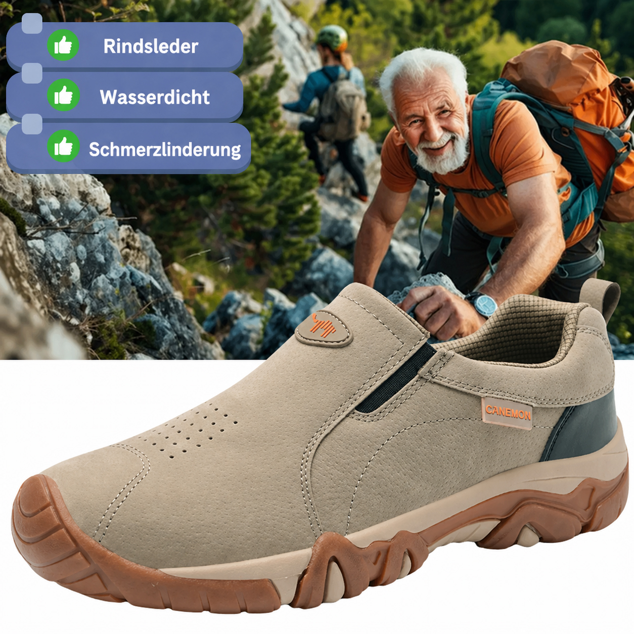 Herren – Bequeme, leichte orthopädische Wanderschuhe aus Rindsleder (Bestseller)