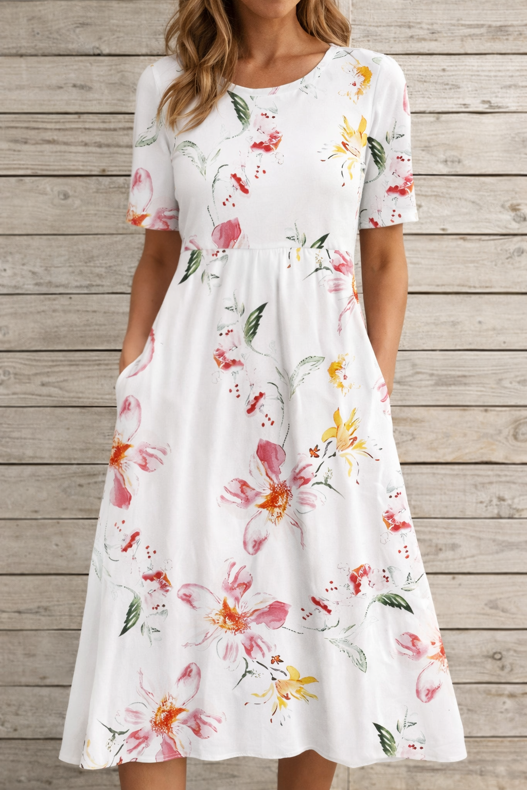 Andrea Serena Sommerkleid mit Blumenmuster und V-Ausschnitt