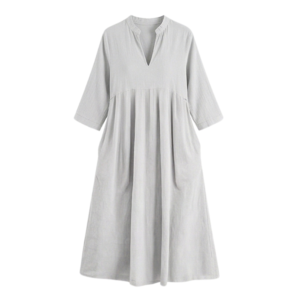 Elara™ – Soft Cotton Midi Dress with Pockets