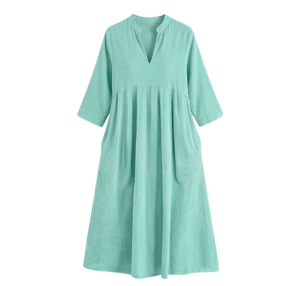 Elara™ – Soft Cotton Midi Dress with Pockets