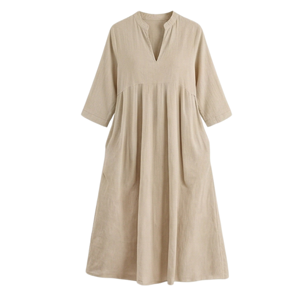 Elara™ – Soft Cotton Midi Dress with Pockets