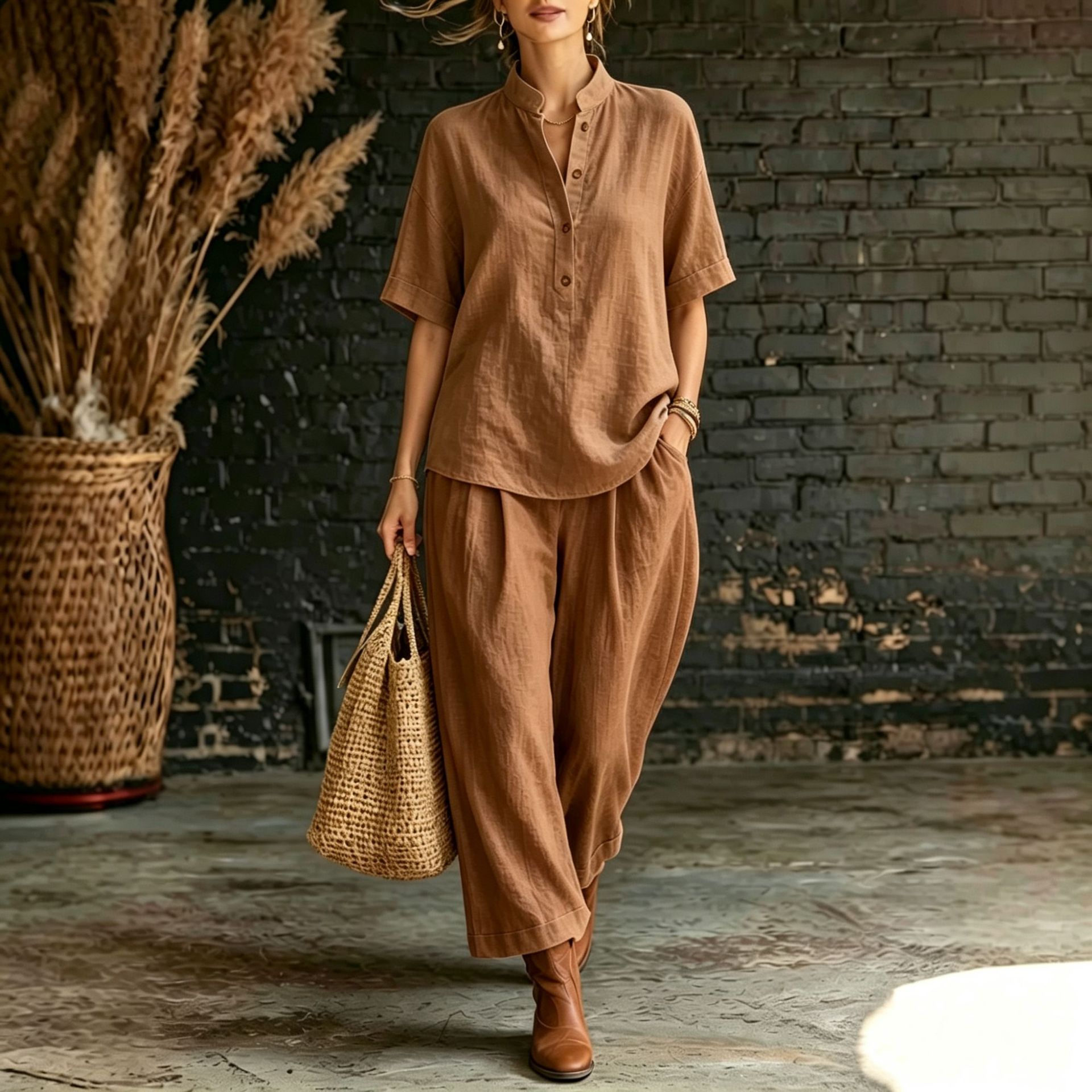 ✨ Ensemble Lin Décontracté Femme