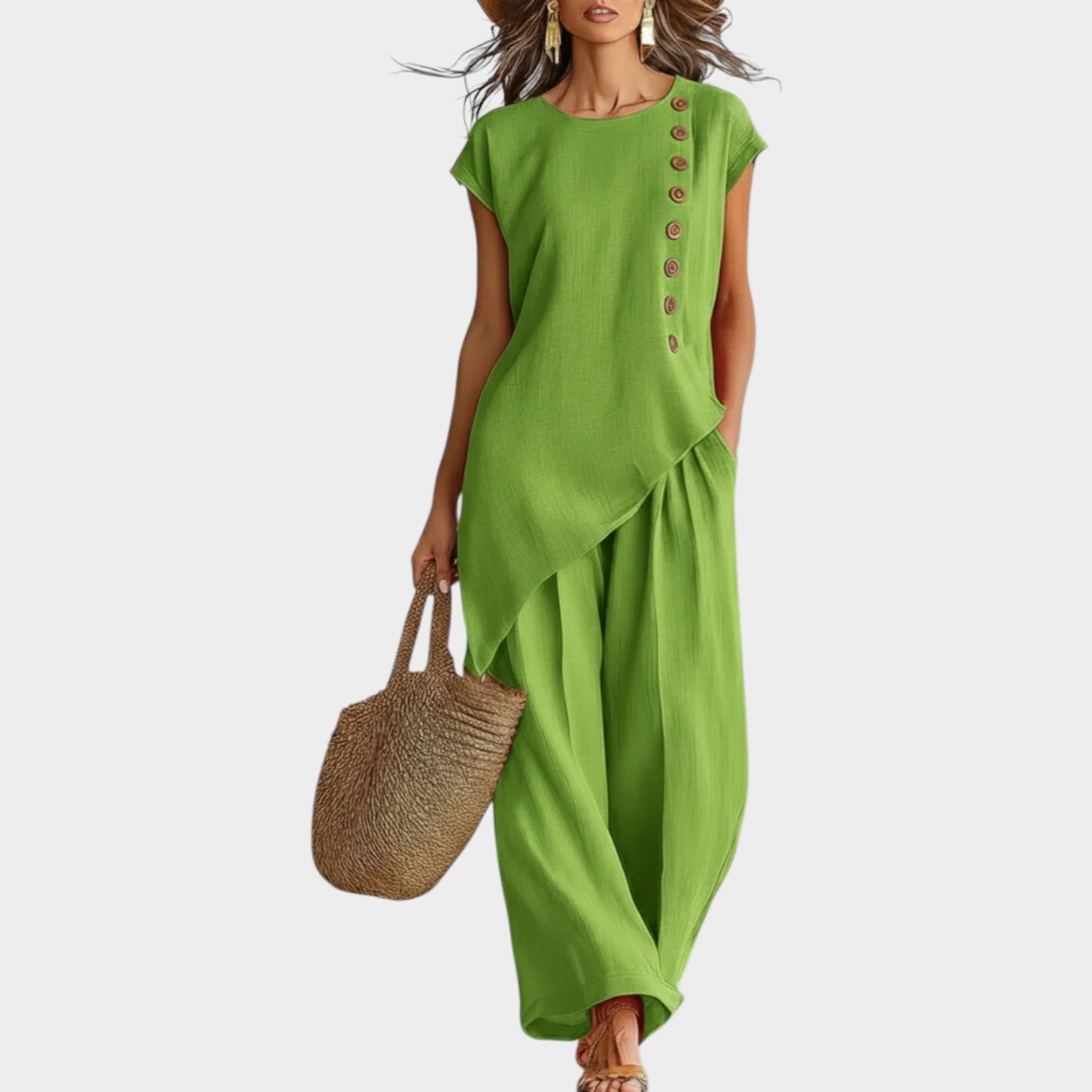 Asymmetrical Button Two-Piece Set