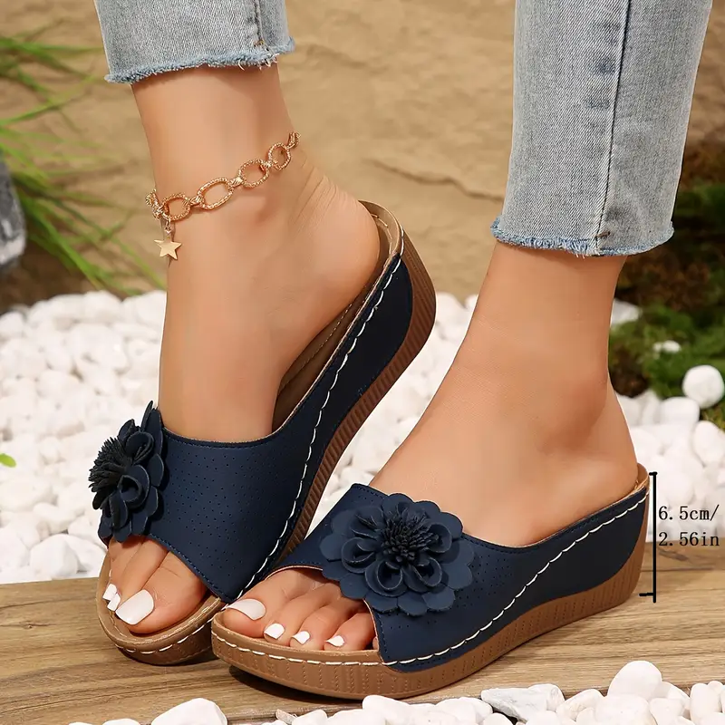 Sandalias de cuña cómodas para mujer con estampado floral