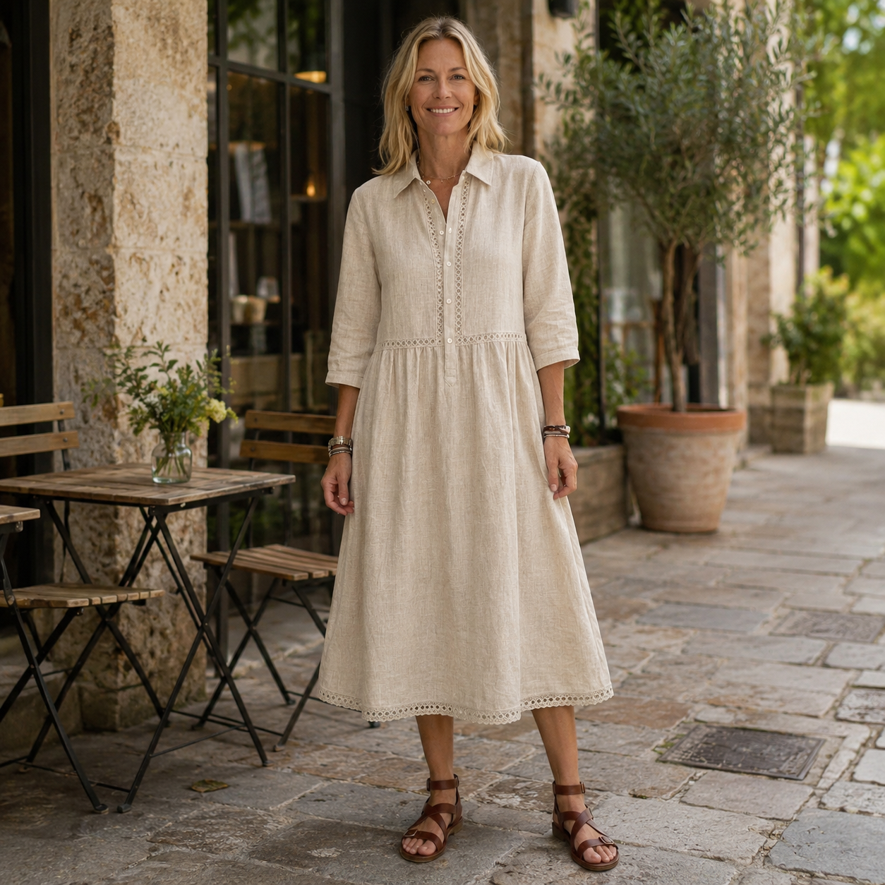 🌿 Luftiges Hemdblusenkleid mit Spitzendetails – bequem, feminin und zeitlos elegant