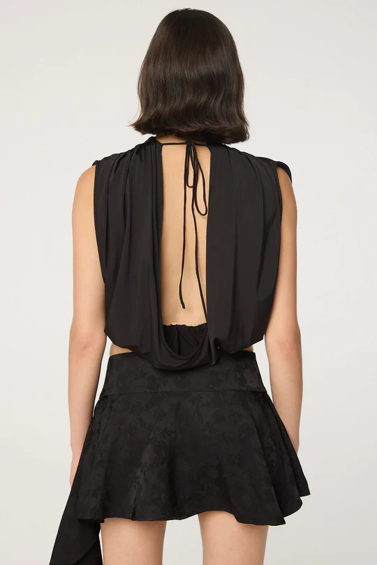 Black Pleated Shoulder Top