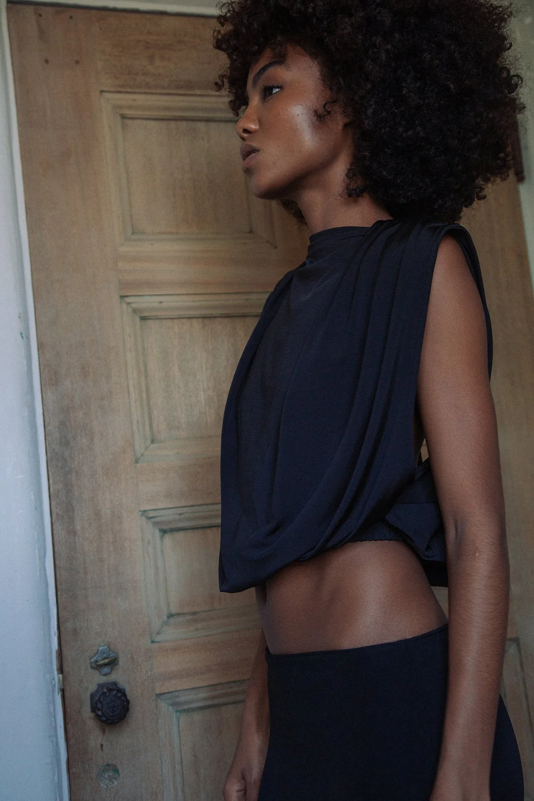 Black Pleated Shoulder Top