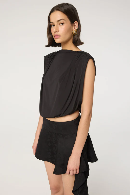 Black Pleated Shoulder Top
