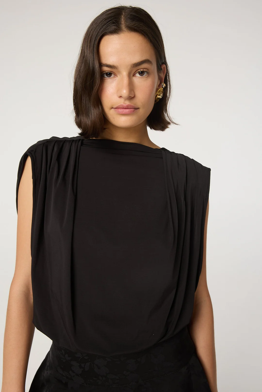 Black Pleated Shoulder Top