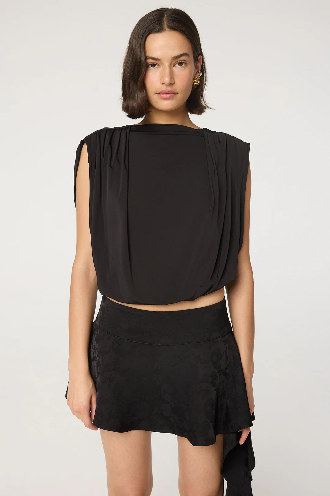 Black Pleated Shoulder Top