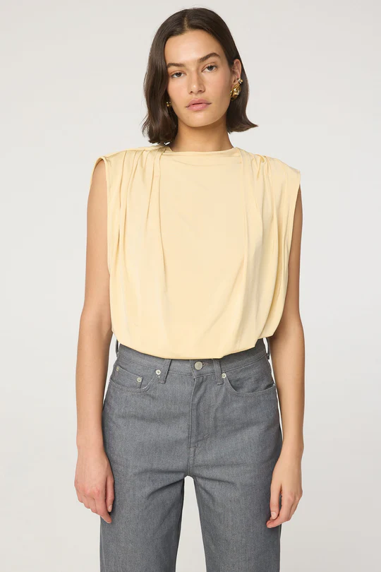 Buttercream Pleated Shoulder Top