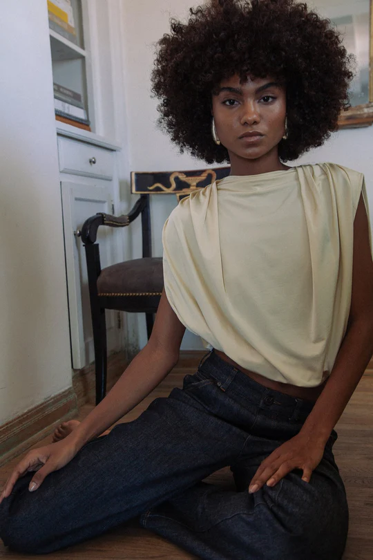 Buttercream Pleated Shoulder Top