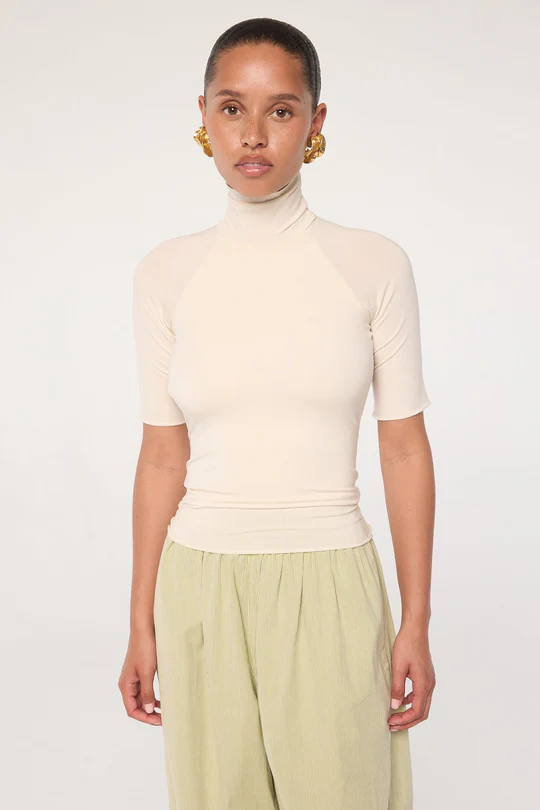 Vanilla Open Back Half Sleeve Turtleneck Top
