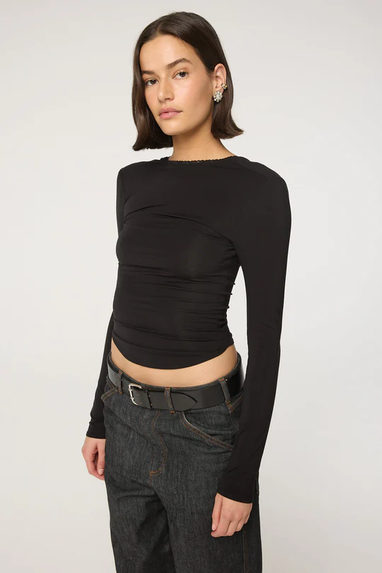 Black Low Back Long Sleeve Top