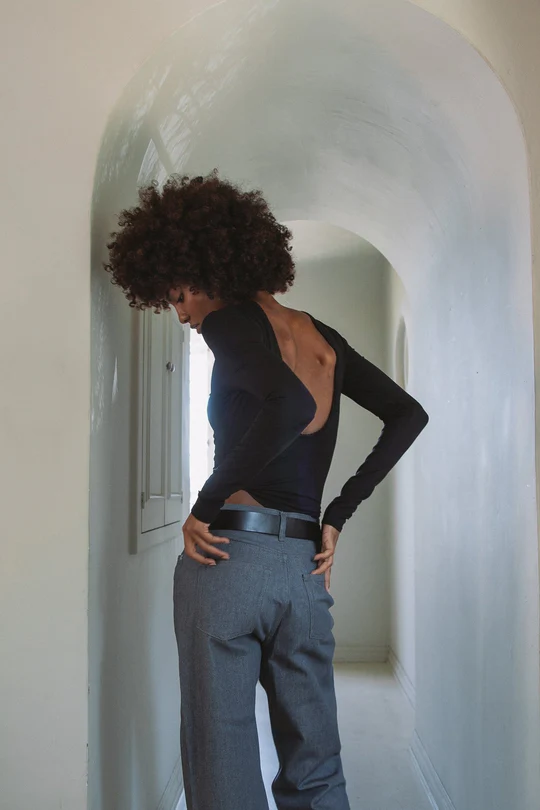 Black Low Back Long Sleeve Top