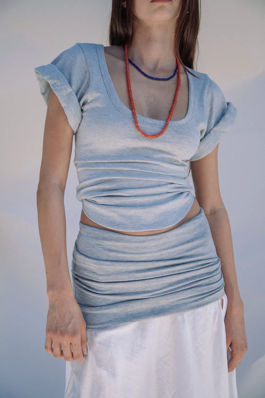 Heather Grey Roll Sleeve Scoop Neck T-Shirt