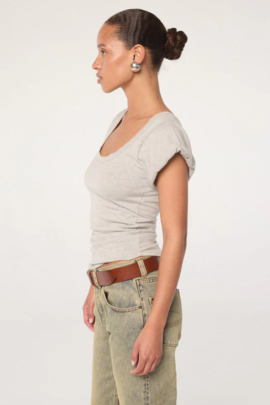 Heather Grey Roll Sleeve Scoop Neck T-Shirt