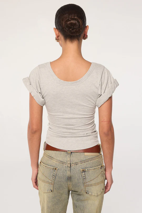 Heather Grey Roll Sleeve Scoop Neck T-Shirt