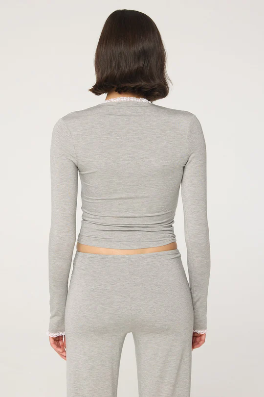 Heather Grey Deep Scoop Neck Long Sleeve