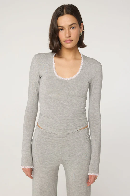 Heather Grey Deep Scoop Neck Long Sleeve