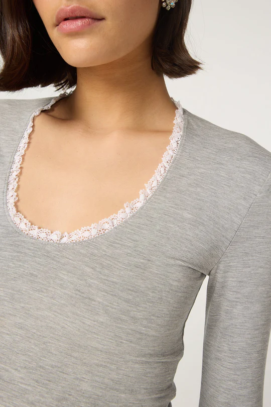 Heather Grey Deep Scoop Neck Long Sleeve