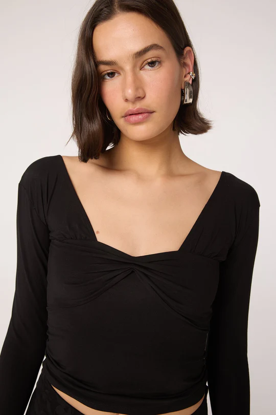 Black Straight Neckline Top