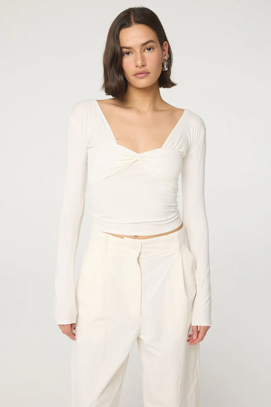 White Straight Neckline Top