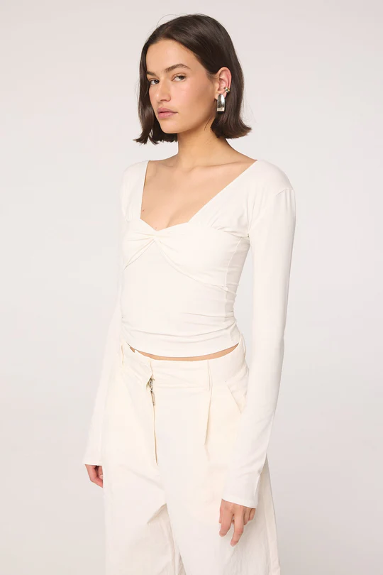 White Straight Neckline Top