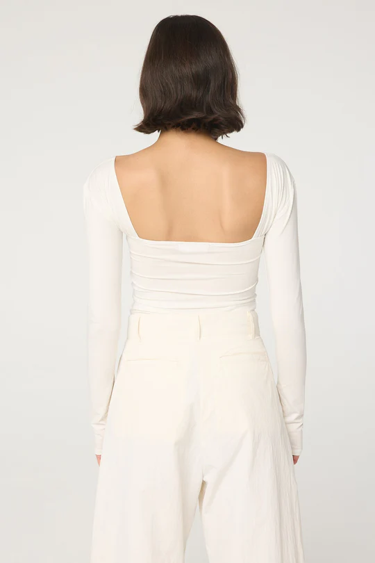 White Straight Neckline Top