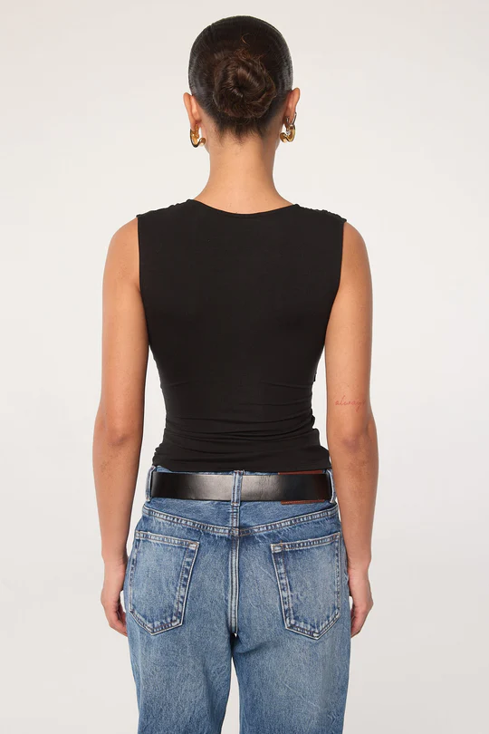 Black Jersey Hand-Pleated Tank Top