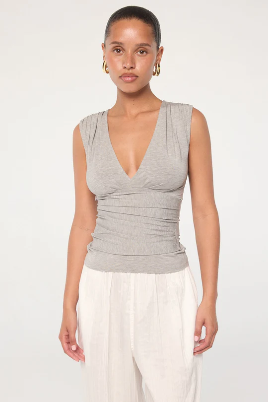 Heather Grey Jersey Hand-Pleated Tank Top